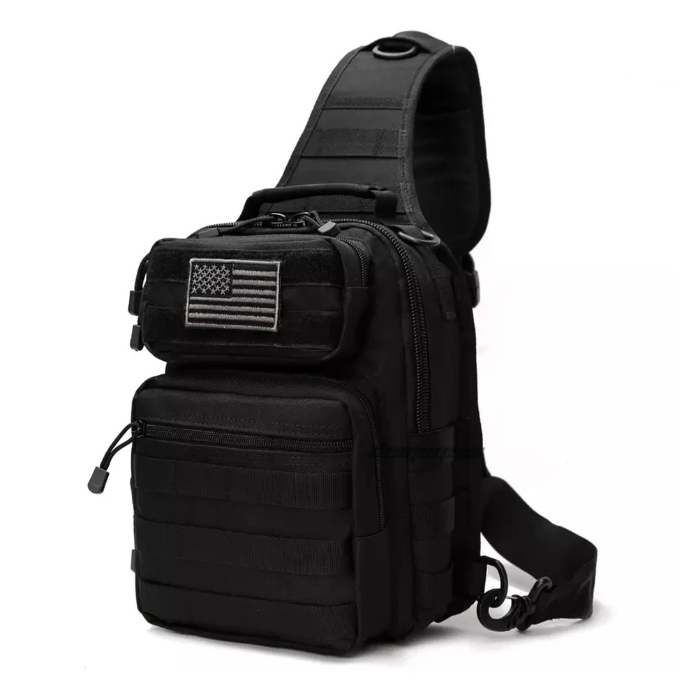 Походная нагрудная сумка, водонепроницаемая, прочная, для альпинизма, военная, через плечо, рюкзаки, Molle, удобная, тактическая, для кемпинга, грудь, спортивные сумки - Цвет: black with USA
