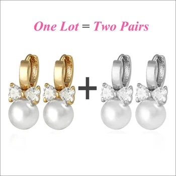 

2Pair/Lot Korean Genuine Pearls Earrings Gold Hoop Earings For Women Brinco Pendientes Perlas Girls Costume Pearl Jewelry E0310