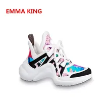 Новые брендовые дизайнерские женские разноцветные кроссовки на плоской подошве с принтом граффити повседневная спортивная обувь с круглым носком на шнуровке женская обувь на платформе