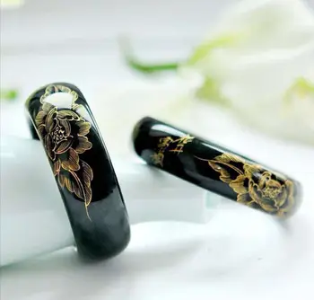 

Natural handmade Hetian flower green yu bangle women jewelry add certificate yu bangles real bracelet