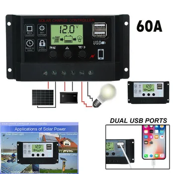 

LCD 20A Solar Charger Controller PWM Dual USB Charge Regulator Panel 12/24V SEC88