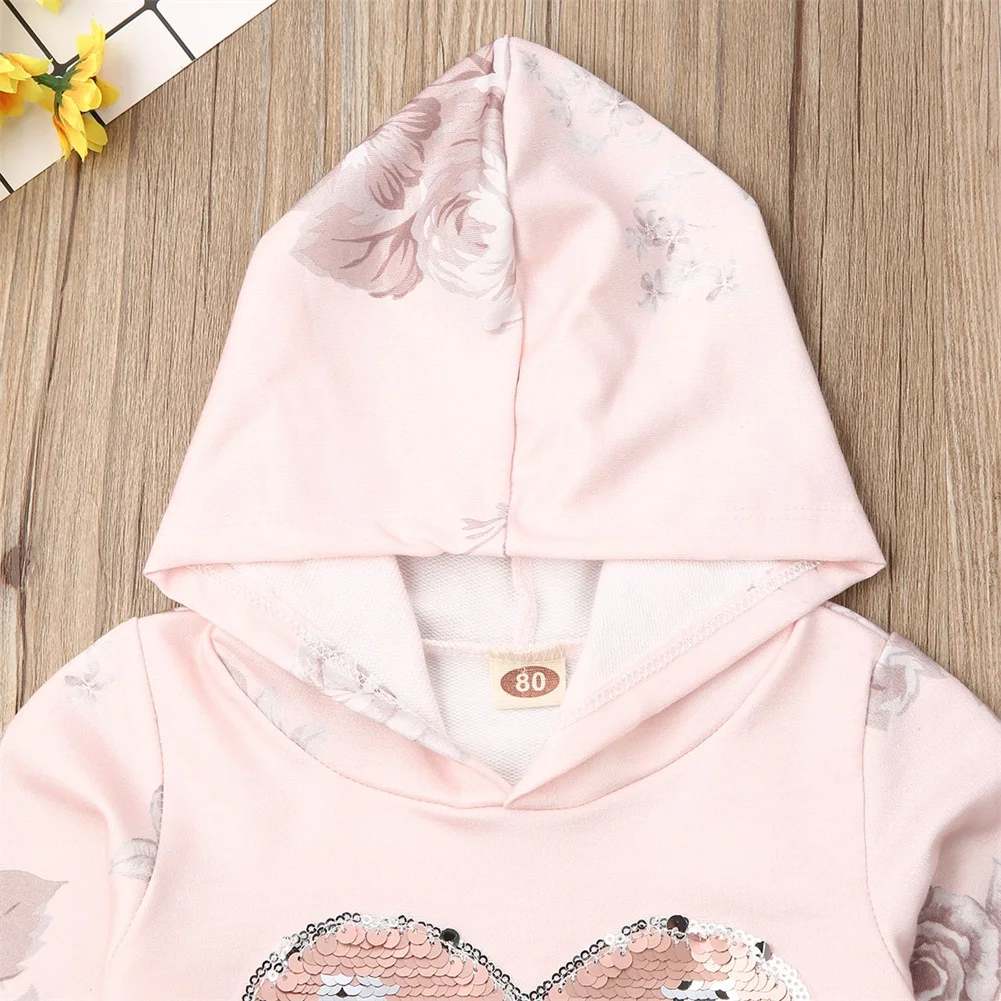 Emmababy, коллекция года, новые брендовые осенне-зимние комплекты одежды для маленьких девочек комплект из 2 предметов, толстовка с длинными рукавами и капюшоном в форме сердца Топы+ штаны