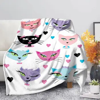 

Cartoon Cat Design Fashion Quilts 3D Print Casual Sofa Bedding Washable Super Soft Polyester Blanket For Adult