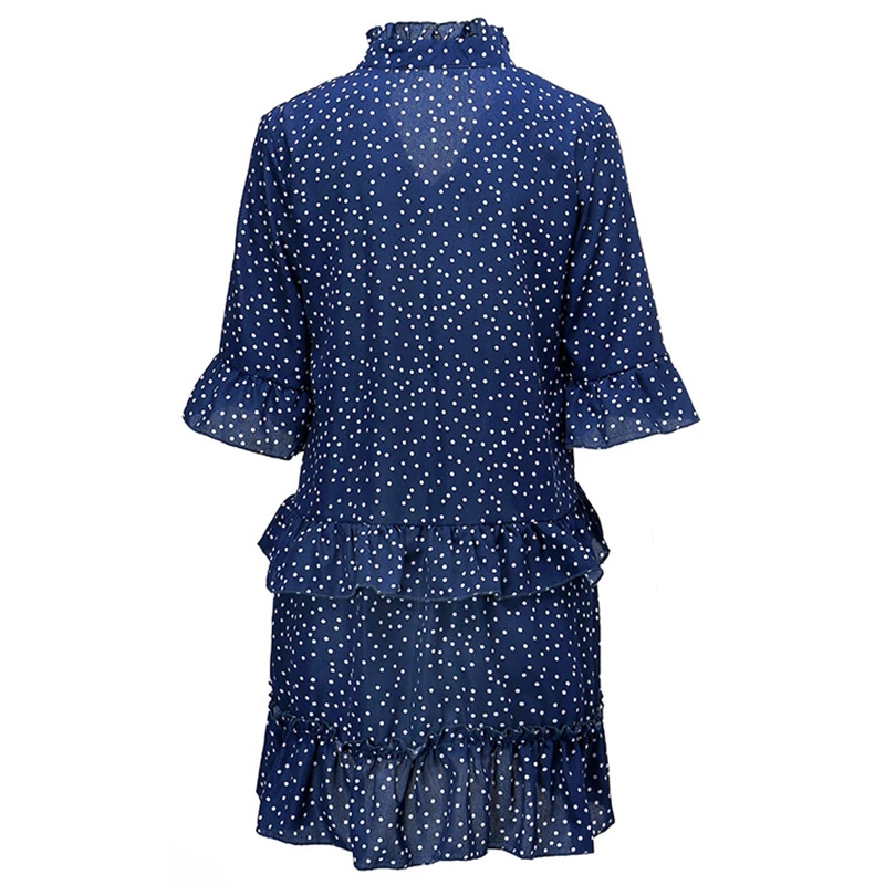 Boho оборками v-образным вырезом Vestidos женщин горошек Kawaii девушки мини-платье А-силуэта 3XL Большие летние Бабочка Половина рукава милое платье