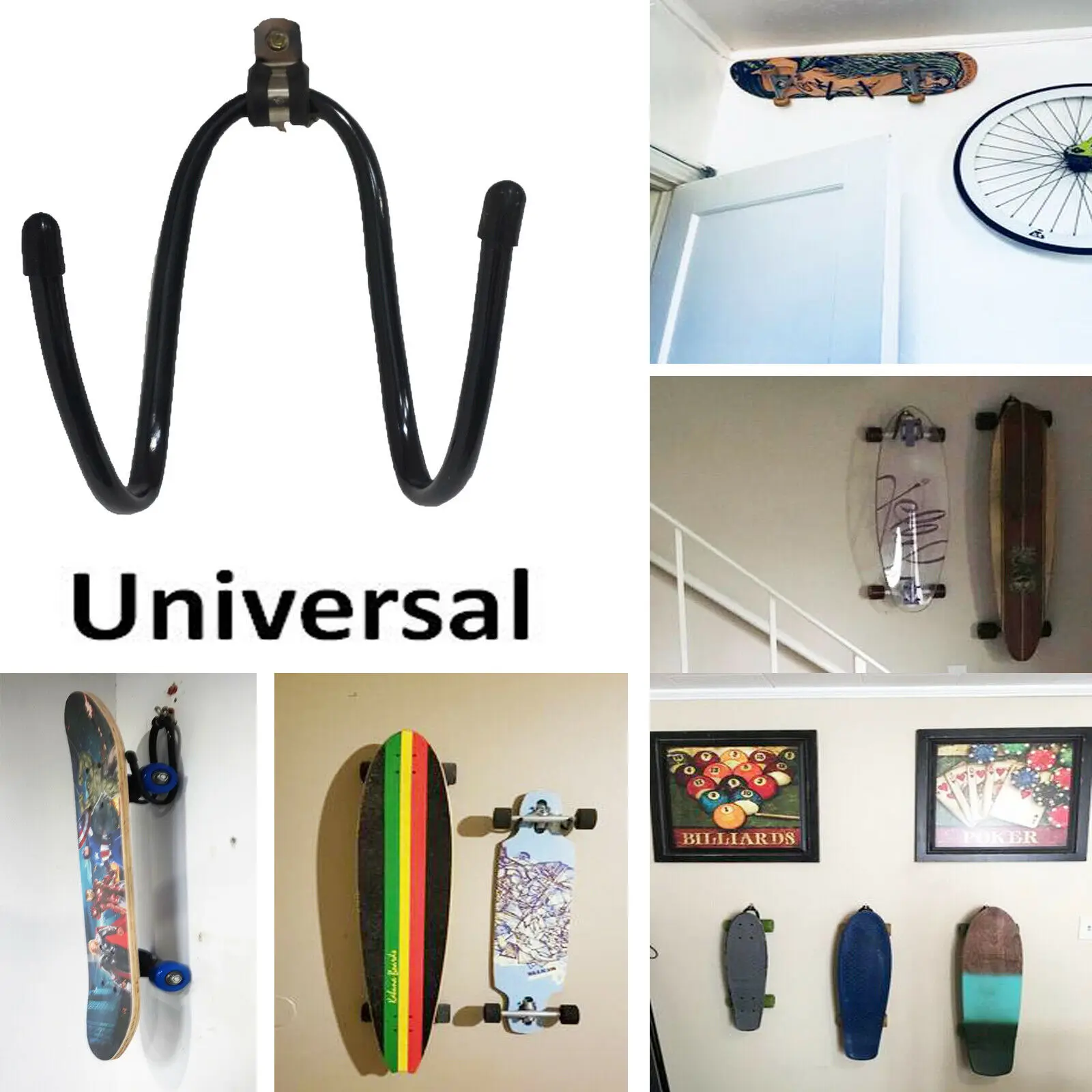 2x Universal Skateboard & Scooter Wall Hanger Rack Mount decks longboard display