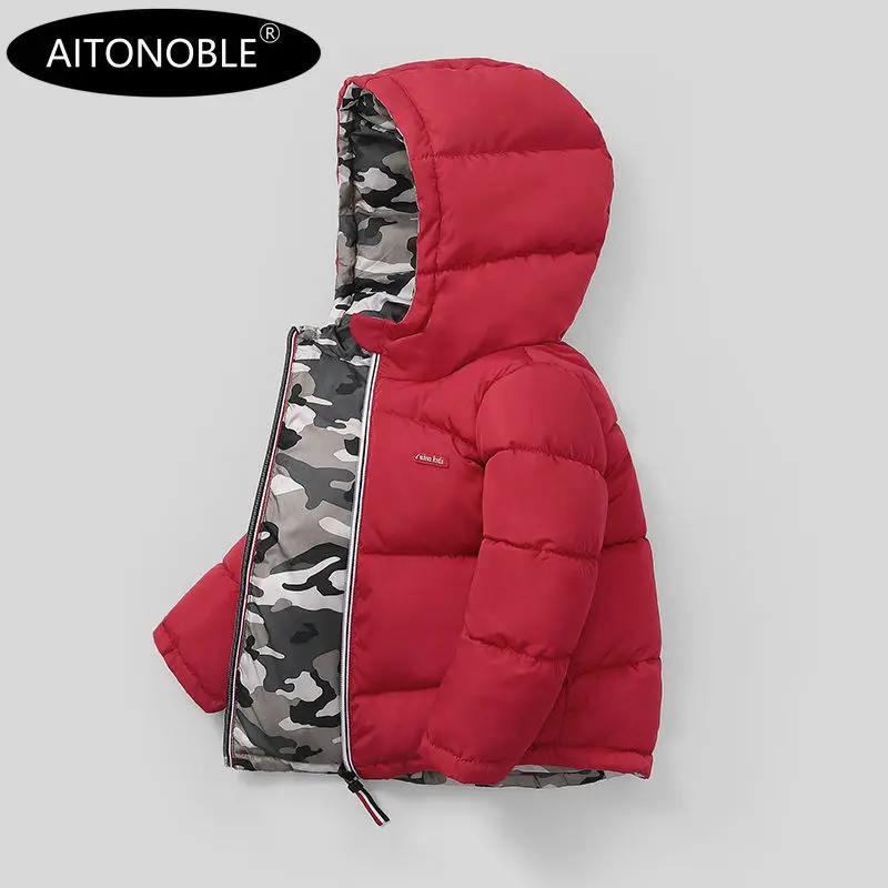 Aitonoble New Kids Down Jacket Reversible Parkas Children Down Coats and Parkas Double Side Wearing Coat