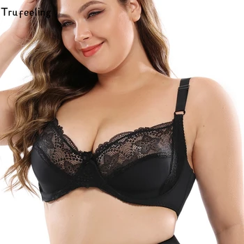 

Trufeeling Plus Size Bra C D DD Cup Sexy Lace Bras for Women Unlined Ultrathin Bralette Push Up Brassiere Lingerie Underwear