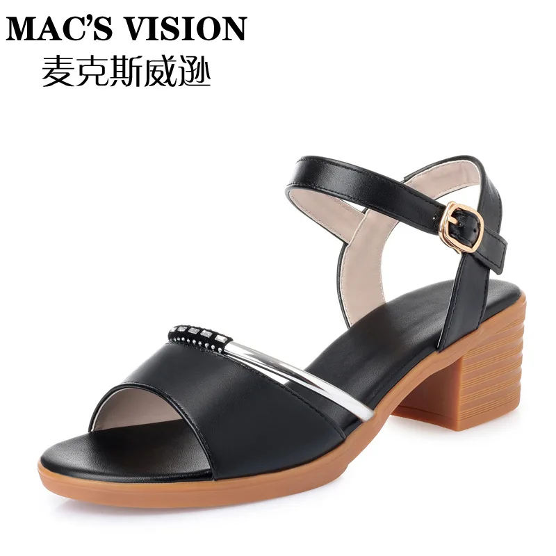 

Chunky-Heel Sandals Women's 2019 New Style Versitile Fashion Middle-aged Large Size Anti-slip Semi-high Heeled Rubber Sole Comfo