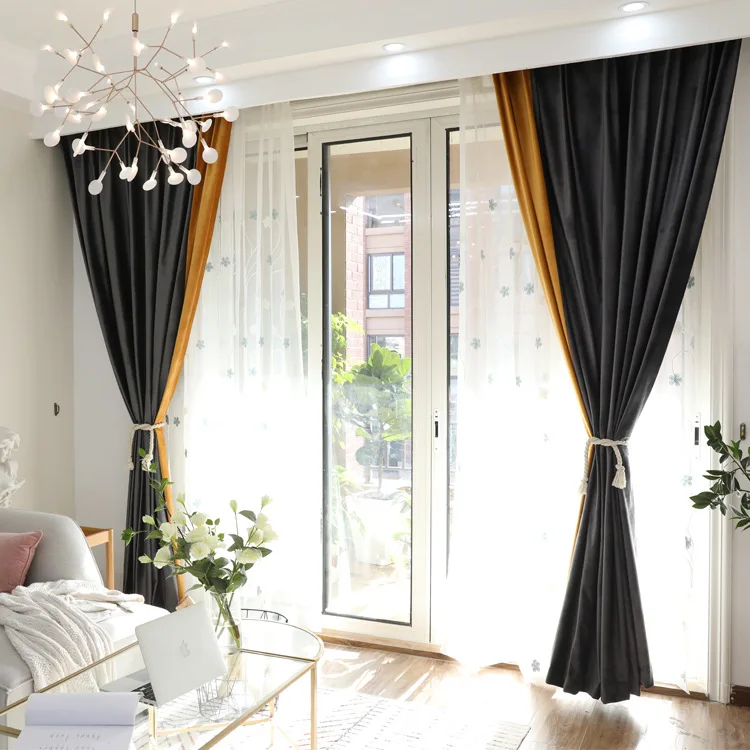 

Curtains for Living Dining Room Bedroom Rural Idyllic Simple Modern Pure Fabric Curtains Solid Blackout Yellow thick Curtains