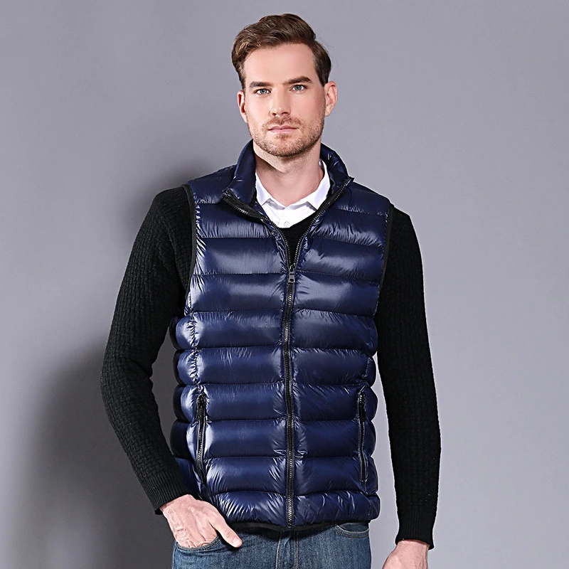 Deep Blue EAnvog M-5XL, мужская куртка без рукавов жилет, Зимние Повседневные тонкие пальто с блестками, Мужской жилет на утином пуху, плюс размер, жилет для мужчин - Цвет: Deep Blue