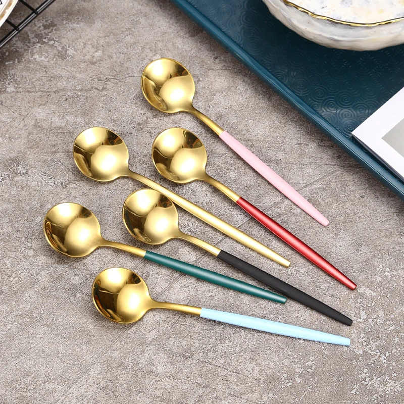 Cuillère à Chat Cuillère à Café, Tasse Suspendue En Acier Inoxydable Cuillère à Thé Deux Longueurs Différentes Cuillère à Dessert Pour Mélanger Boisson Milkshake Confiture, Ensemble De 6 (Argent