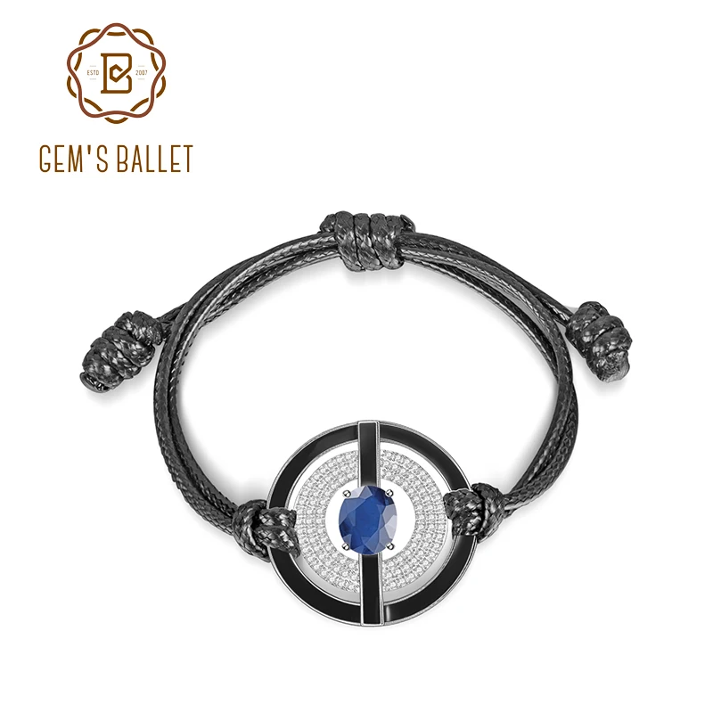 

GEM'S BALLET 925 sterling silver Natural Gemstone Bracelets&bangles For Women 8x10mm Sapphire Agate Charm Bracelet Fine Jewelry