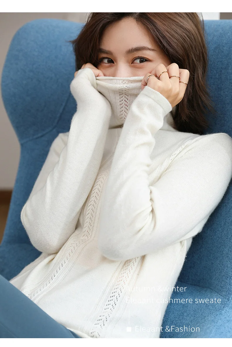 BELIARST Autumn and Winter New Pile of Cashmere Sweater Women's Pullover Sweater Was Thin Hollow Knit Bottoming Sweater