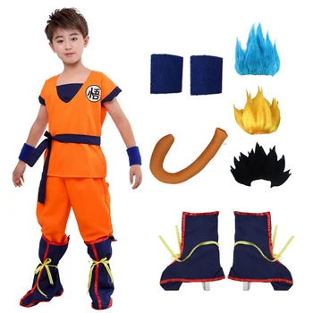 

Dragon Ball wig Anime Cosplay Suit Sun Wukong Fancy CostumesVest Tops Pants Belt Tail Wrister Wig Adult Kids Children's Day