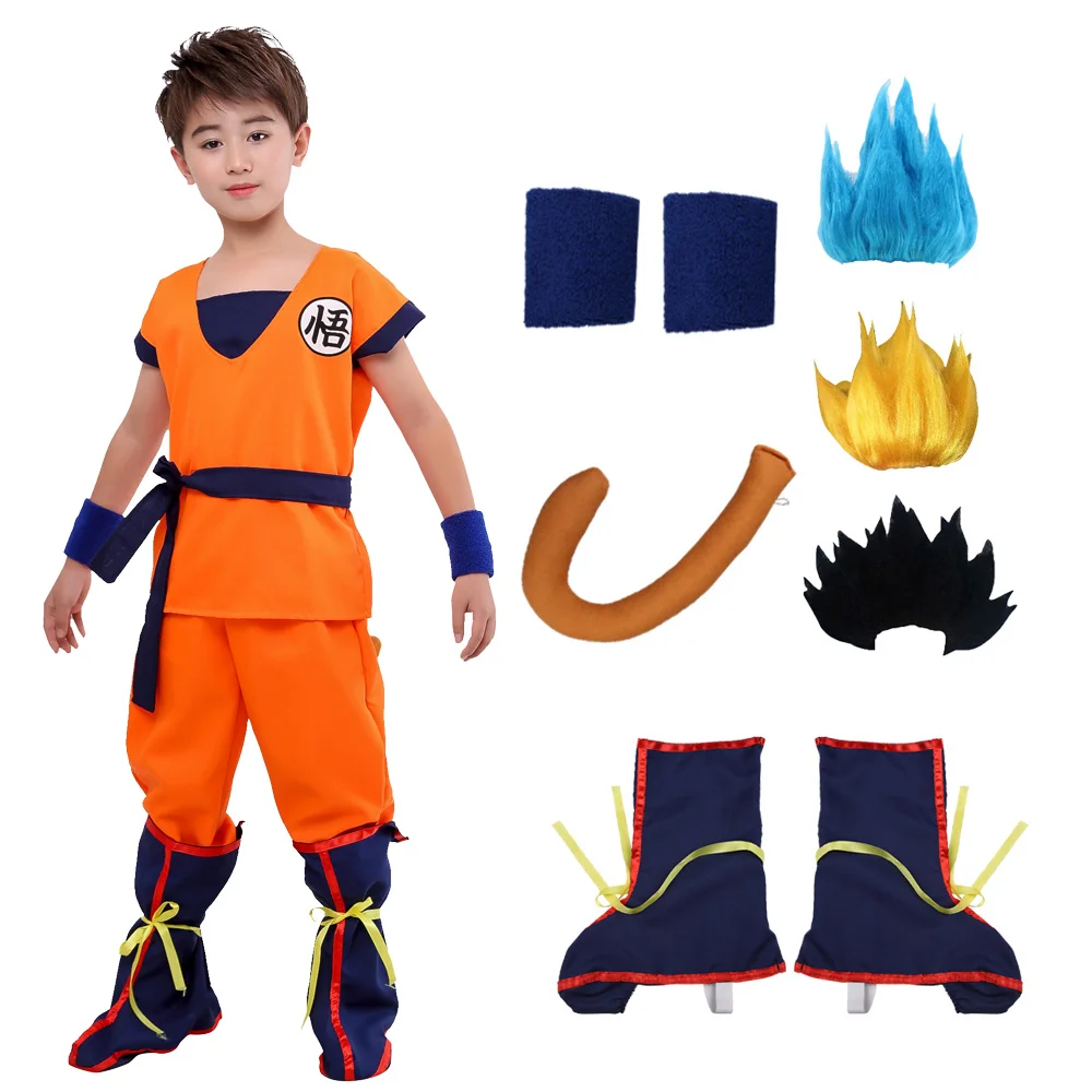 Рождественский синий парик Sun Goku Аниме Косплей Костюм маскарадные костюмы жилет