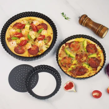 

5inch 8inch 9inch metal non-stick perforated pizza Pans pie pan quiche pan with Removable Bottom