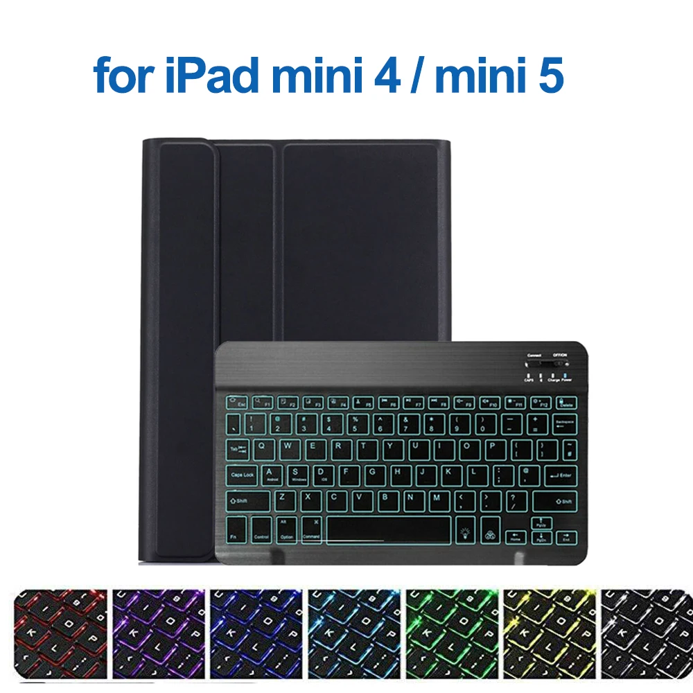 Беспроводной чехол-клавиатура с подсветкой для iPad Mini 5 4 3 2 1, кожаный чехол-подставка, чехол-клавиатура с Bluetooth для Apple iPad Mini 7,9'' - Цвет: Mini 4 5 Black