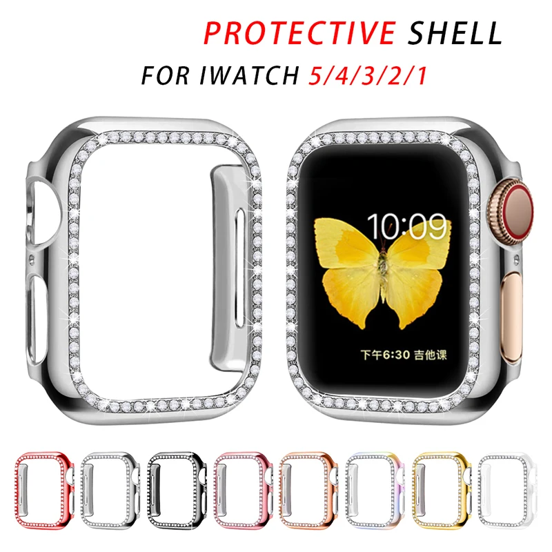 

Luxury Diamond Men Women PC Protect Cover for Apple Watch Case Series 5 4 3 Fashion Bling Bumper cover 40/44/38/42mm Accessories