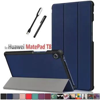 

For Huawei MatePad T8 Leather case cover tablet Magnet case shell+Led+touch pen