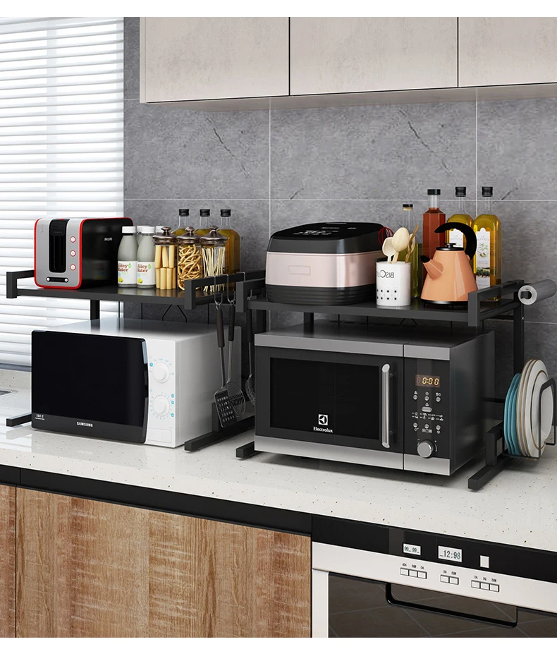 

Microwave oven shelf kitchen products receiving rack oven rack home landing 2 floor black seasoning shelf