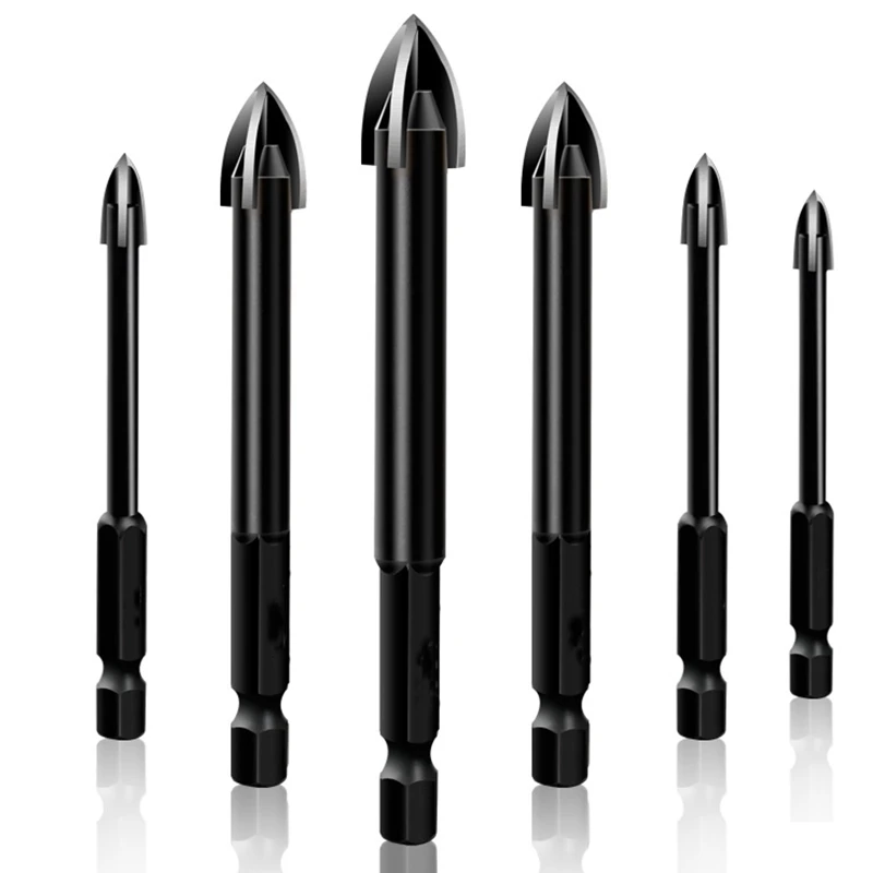 

6Pcs Glass Drill Bit Set Alloy Carbide Point with 4 Cutting Edges Tile & Glass Cross Spear Head Drill Bits