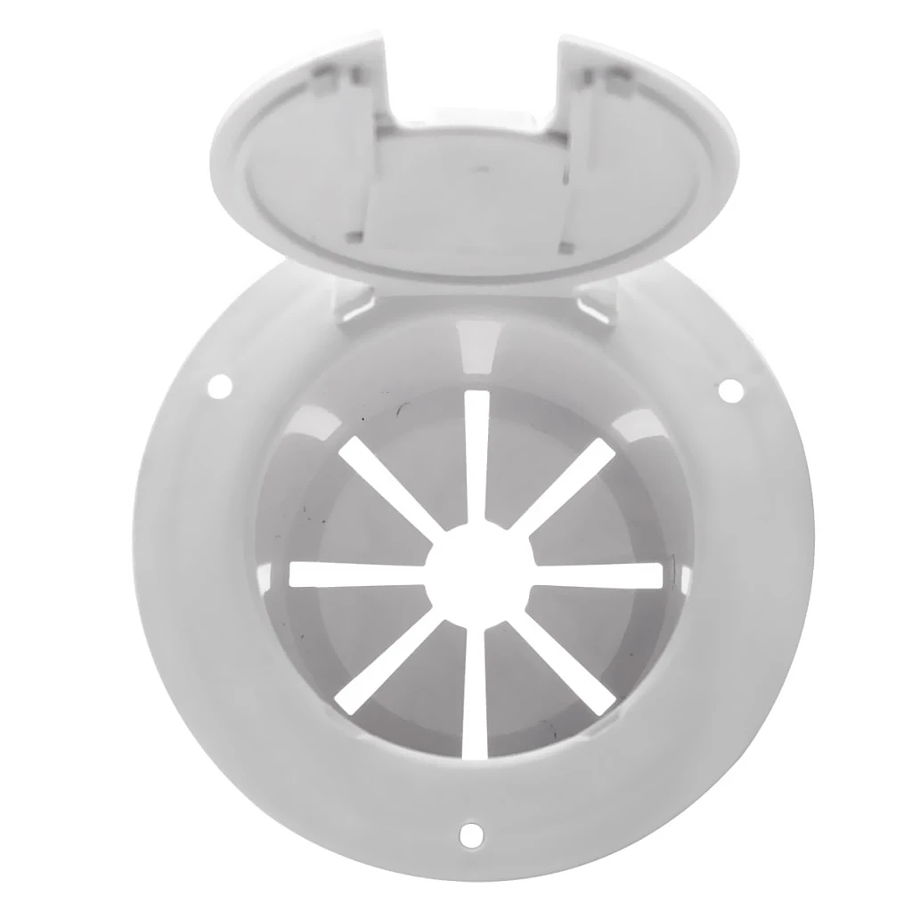RV WHITE ELECTRIC CABLE HATCH RV MOTORHOME MARINE CORD ROUND W/CABLE HOLD