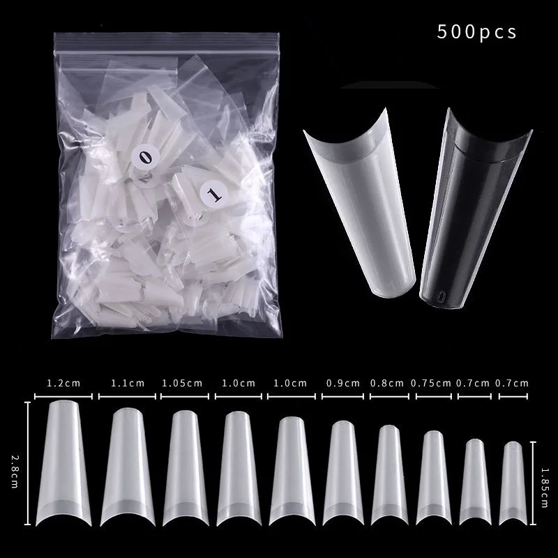 

500pcs/Bag 10 Sizes Ballerina False Nail Tips Coffin Fake Nails French Half Tips Cover Clear Natural Flat Shape False Nails Fake