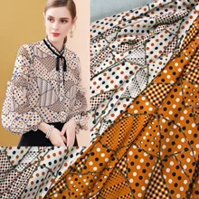 Полуметр дизайн Модная Геометрическая круглая точка печати позолоченная шифоновая ткань для платья рубашка женская одежда без прозрачного T852