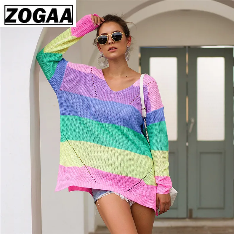 

Forefair Oversize Rainbow Womens Sweater Casual Plus Size Multicolor Knitted Autumn Winter 2019 Pullover Striped Female Jumper