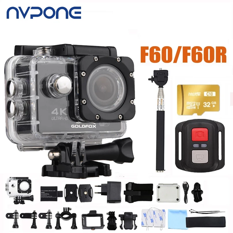 Cámara de Acción F60/F60R de 16MP 4K Wifi, lente ancha 170D, 30M, subacuática, 1080P, HD, Go, impermeable, Pro Sport DV, cámara de casco de ciclismo