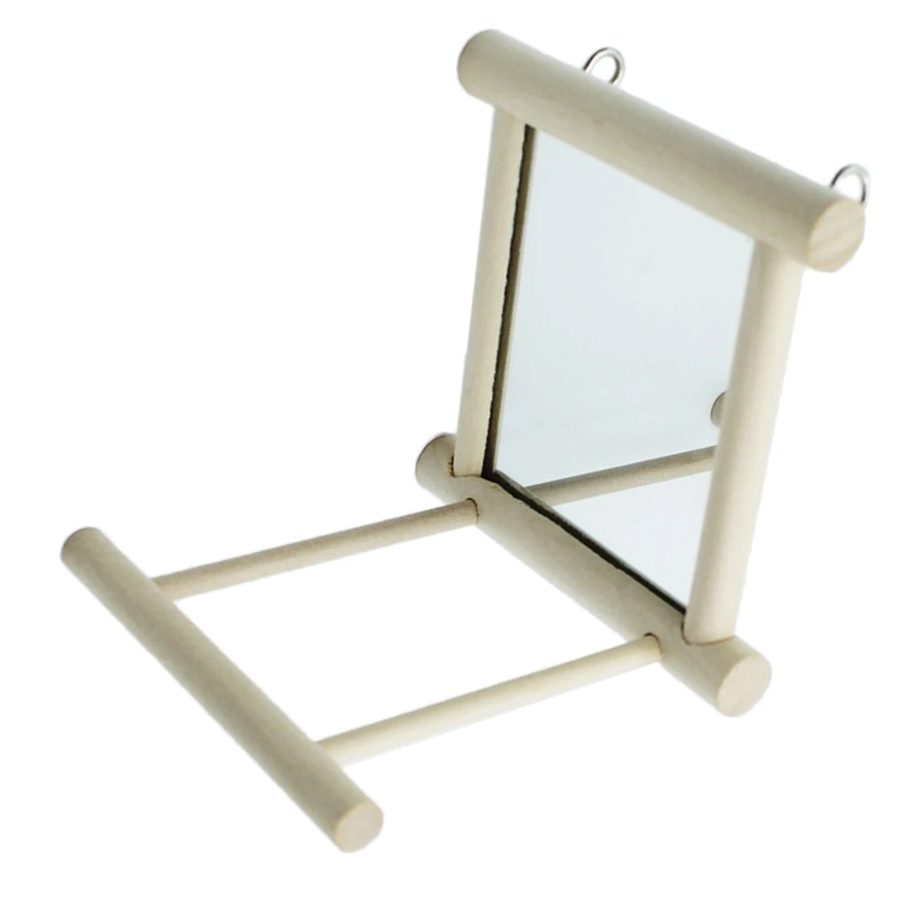 Wood Pet Bird Mirror Toy for Parrot Macaw African Greys Budgies Cockatoo Parakeet Cockatiels Conure Lovebird