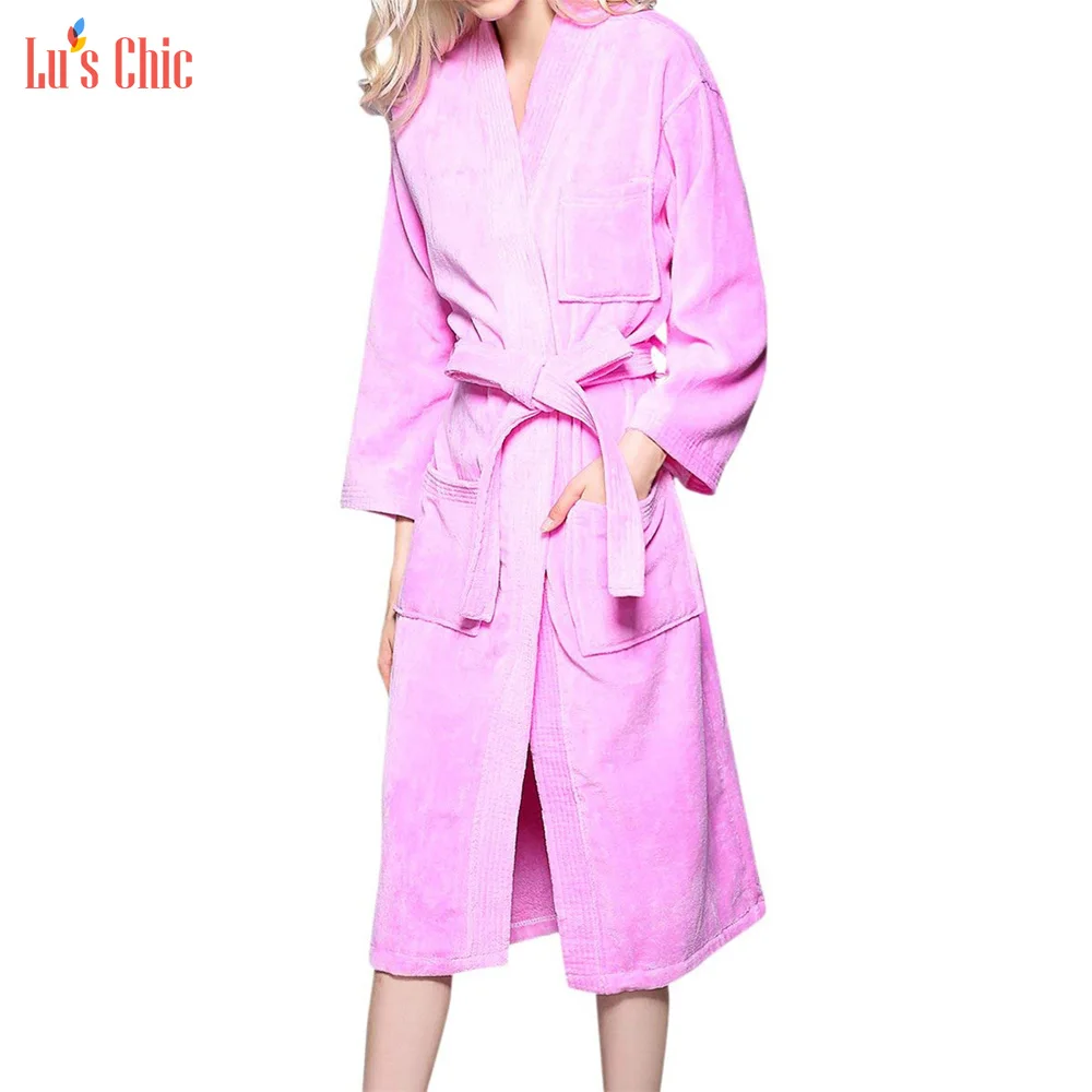 Pink Lu's Chic женское длинное нижнее белье с длинным рукавом мягкий Халат Kinomo теплая Пижама с поясом - Цвет: Pink