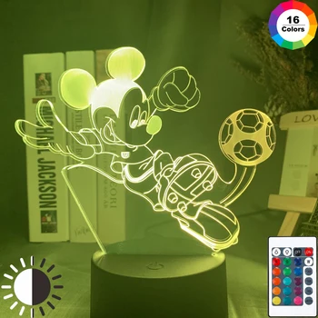 

Mickey Mouse Play Football Figure Night Led Lamp for Home Bedroom Decorative Lighting Cute Gadgets for Girls Baby Night Lights
