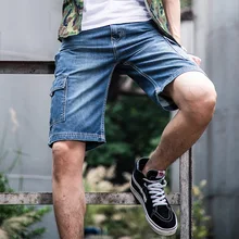 Новые мужские джинсовые карго шорты размера плюс 42 44 46 48 Бермуды мужские джинсы модные повседневные мешковатые мужские шорты из хлопка