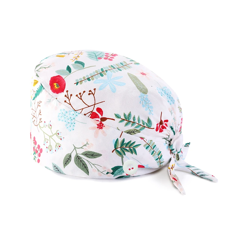 Hot Adjustable scrubs women Unisex Printing Cotton Scrub Hat Beauty Salon Working Caps Nurse Hat Elastic Nurse Accessories