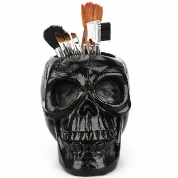 

Black Skull Ornament Skeleton Pen Holder Desktop Pencil Organizer Makeup Storage