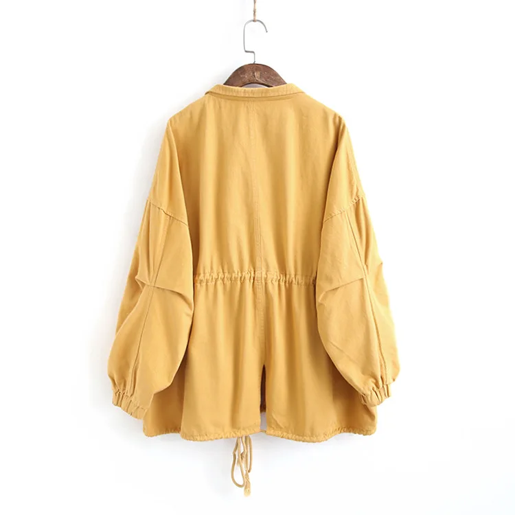 338-0209chic, корейский стиль, свободный крой, универсальный, стоячий воротник, большой карман,, весенняя одежда, стиль, на завязках, Тренч, пальто Wo