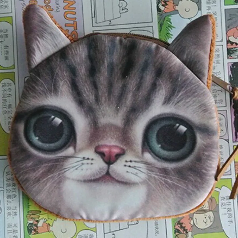 Милый 3d животное лицо молния чехол портмоне «кошка» женский кошелек Bolsas/Детская сумочка Макияж Багги Сумка Bolsa Feminina