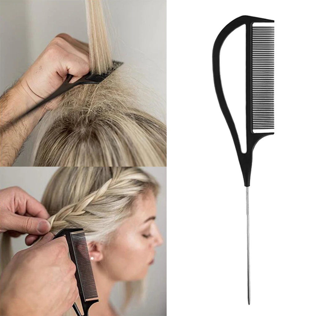 New 1 pcs Straight hair comb Fine-tooth Metal Pin Anti-static Hair Style Rat Tail CombHair Styling Tool For Beauty