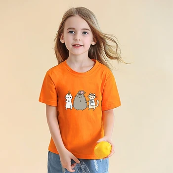 

Fashion Summer T Shirts Cute Children Brand Clothing For Kids Girl Full Cotton Anime Fat Cat Print Girls Tops clothing T-shirt