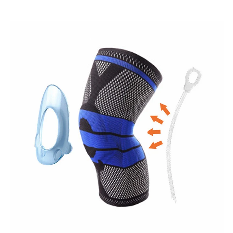 Blue With Silicone 3D ткачество силиконовые наколенники Поддержка брекса Волейбол Баскетбол Meniscus защита колена спортивные предохраняющие наколенники - Цвет: Blue With Silicone