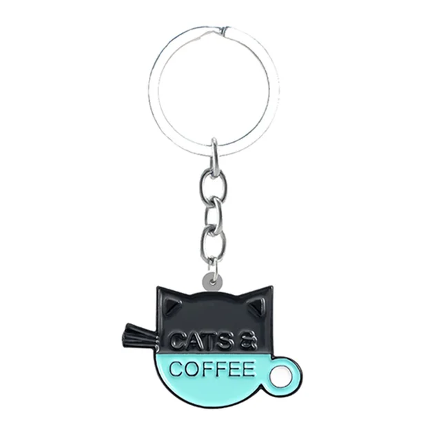 TAFREE Cat Coffee Cup Cartoon Shape Personality Keychain Jewelry Epoxy Backpack School Bag Resin Keychain Fashion Pendant CUP10