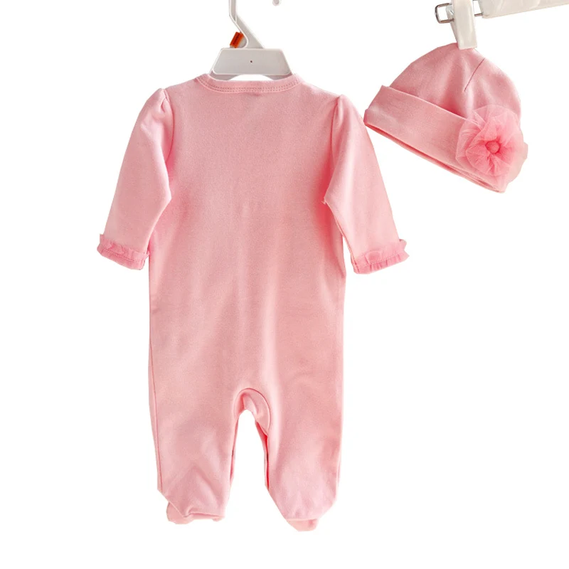 Clearance Big Sale Newborn Baby Girl Cotton Lace Footies with Cap New Spring Summer 1piece Overall Infant Girls Clothes Born 9m