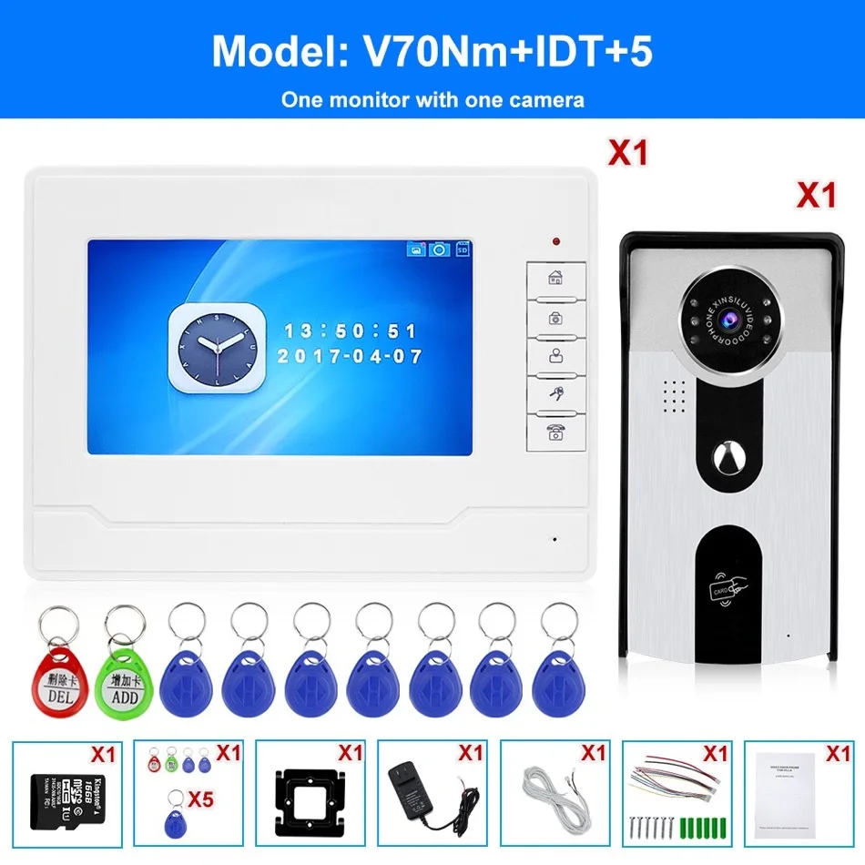 With one monitor " видео домофон телефон RFID ночного видения камера с крытым монитором фото запись изображения 32G TF SD карты - Цвет: With one monitor