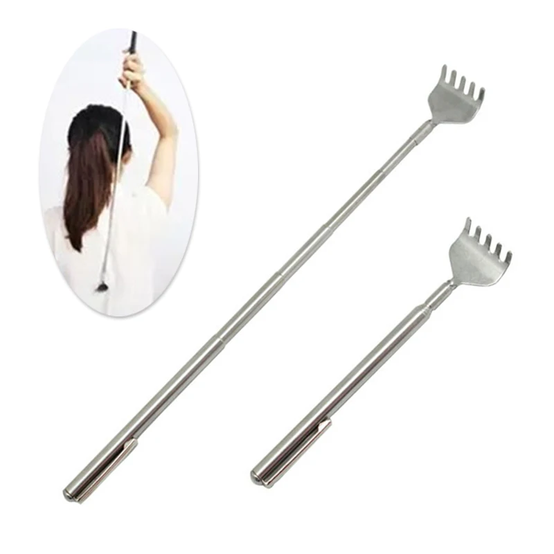 

NEW Stainless Steel Telescopic Portable Adjustable Size Pen ClipTelescopic Back Scratcher Itch Scratch Massage Tool