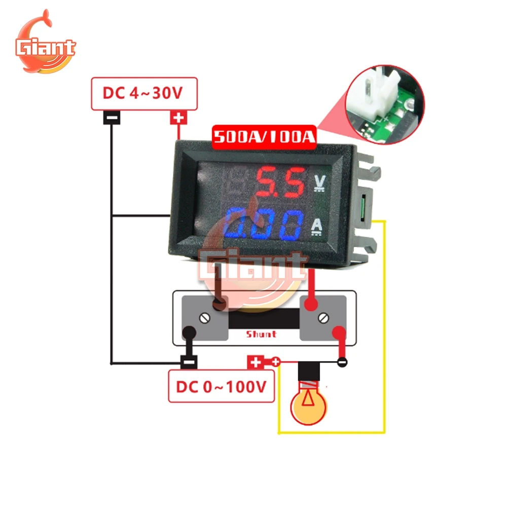 DC0-100V/7-110V 50A Digital Voltmeter Ammeter LED Display DC Amp Volt Meter Voltage Current Tester Volt Detector with FL-2 Shunt noise measuring device