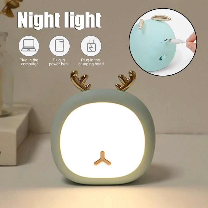 

Night Light Elk Cute Lamp Baby Night Light with Touching Sensor Rechargeable Color Changing for Children Bedroom Table Lamps