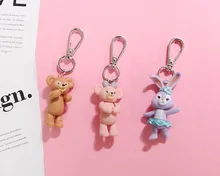 2019 lindo llavero de historieta conejo stellalou Duffy oso muñeca llaveros para las mujeres bolso encantos adorno de coche llave anillo(China)