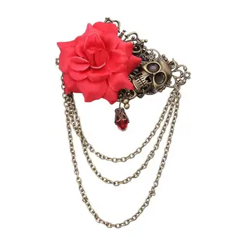

1pc Retro Cross Brooch Rose Skeleton Hairpin Dazzling Creative Jewelry Pins for Women (Red)