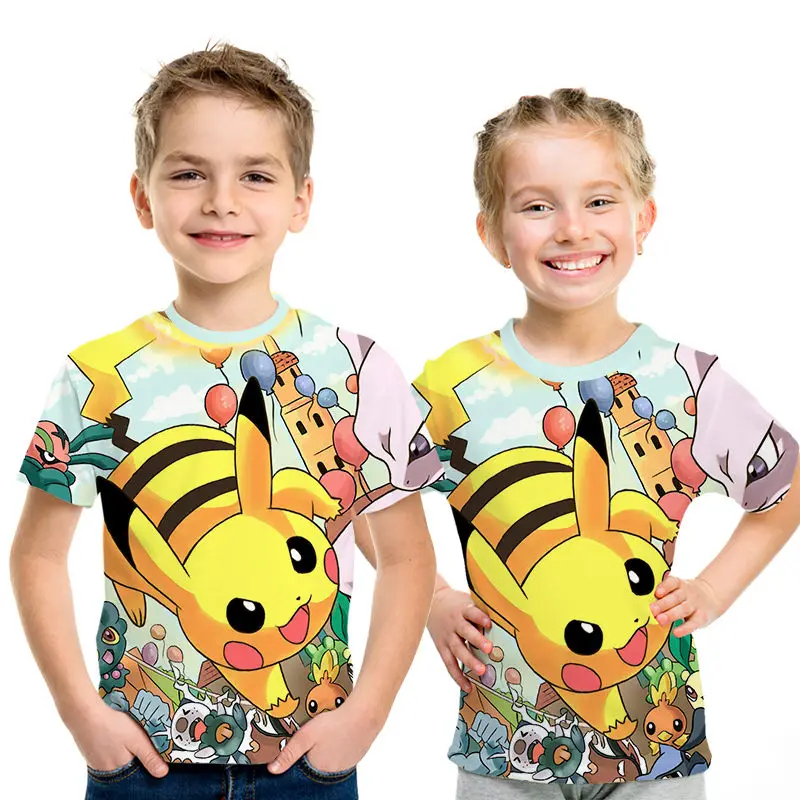 picture color Коллекция года, новая детская футболка с героями мультфильмов Детская футболка с 3D-принтом «Покемон», «Пикачу» летняя футболка с короткими рукавами, рубашка Азиатский размер - Цвет: picture color